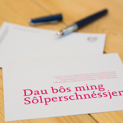 Sôlperschnéssjen | Fein eefler Koart op eefler Platt.