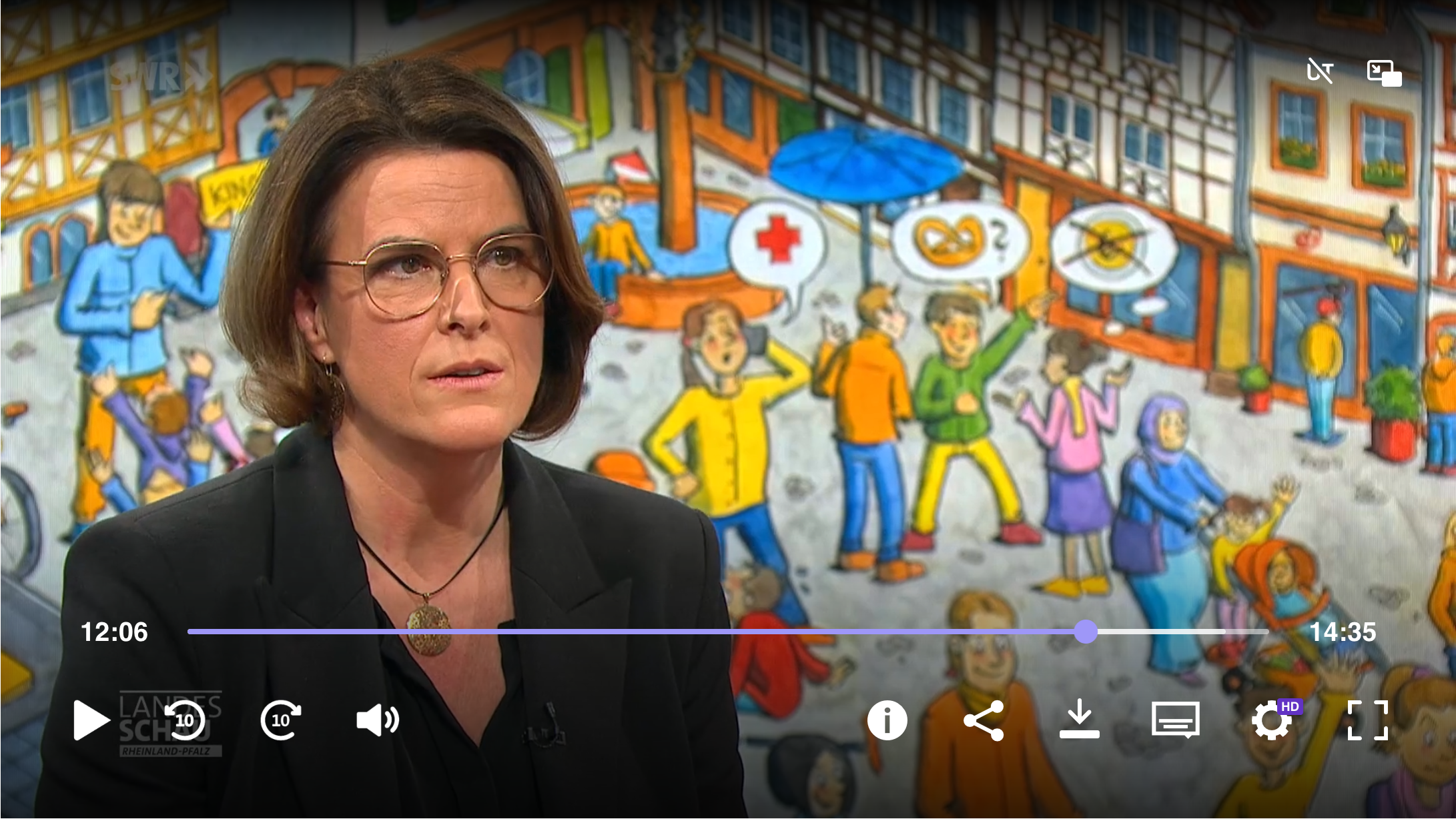 Menschen in einer bunten Stadtansicht.